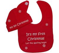 Acce Products It's My First Christmas Let The Spoiling Begin Baby Feeding Bib & Beanie Hat/Cap Set 0 to 12 Months