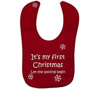 Acce Products It's My First Christmas Let the Spoiling Begin Baby Feeding Bib Touch Attached 0 to approx 3 Years - Red