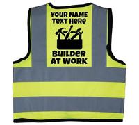 Acce Products Personalised Builder at Work Baby, Toddler, Children's, Kids Hi Vis Safety Jacket Vest 2-3 Years Yellow Optional Text On Front