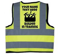 Acce Products Personalised Builder in Training Baby, Toddler, Children's, Kids Hi Vis Safety Jacket Vest 1-2 Years Yellow Optional Text On Front