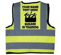 Acce Products Personalised Builder in Training Baby, Toddler, Children's, Kids Hi Vis Safety Jacket Vest 7-9 Years Yellow Optional Text On Front