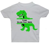 Acce Products Personalised Name Dinosaur T-Rex Baby, Children, T-Shirt, Top 0-5 Years (White, 2-3 Years)