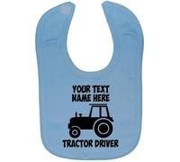 Acce Products Personalised Tractor Driver Baby Infant Feeding Bib Touch Attach 0 to approx 3 Years - Blue