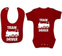 Acce Products Train Driver Baby Bodysuit/Romper & Feeding Bib - 3-6 Months - Red