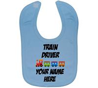Acce Products Train Driver Personalised Name Baby Infant Feeding Bib Coloured Pic Touch Attach 0 to approx 3 Years - Blue