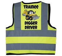 Acce Products Trainee Digger Driver Colour Excavator Baby Children Kids Hi Vis Safety Jacket Vest Size 2-3 Years Yellow Optional Personalised To Front