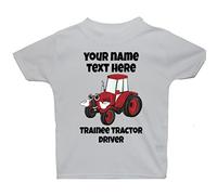 Acce Products Trainee Tractor Driver Personalised Name Red Pic Baby, Children, Kids, Toddler T-Shirt Tops - 1-2 Years - White
