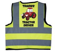 Acce Products Trainee Tractor Driver Red Baby Children Kids Hi Vis Safety Jacket Vest Size 1-2 Years Yellow Optional Personalised To Front