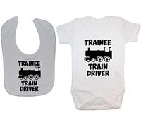 Acce Products Trainee Train Driver Baby Bodysuit/Romper & Feeding Bib - 12-18 Months - White