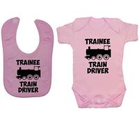Acce Products Trainee Train Driver Baby Bodysuit/Romper & Feeding Bib - 6-12 Months - Pink