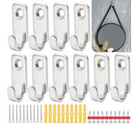 AccEncyc 10 Pack Heavy Duty Picture Hangers - 304 Stainless Steel Wall Mounted Mini J Hooks for Picture Frame Mirror Hanging Hardware