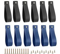 AccEncyc 12 Pack PU Leather Curtain Rod Holder Cute Leather Straps for Hanging Curtains, Towels, Oars, Quilts (Black+Dark Blue)