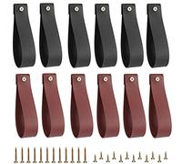 AccEncyc 12 Pack PU Leather Curtain Rod Holder Cute Leather Straps for Hanging Curtains, Towels, Oars, Quilts (Black+Wine Red)