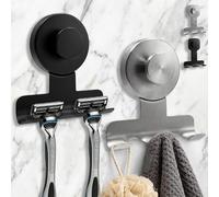 AccEncyc 4 Pack Suction Cup Razor Holder for Shower, 15lbs Heavy Duty Metal Hooks with Locking Suction, Rustproof Shaving Holder for Towel, Loofah, Phone, Damage-Free Removable