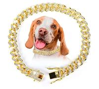 AccEncyc Dog Chain Collar Diamond Link Dog Collar Walking Dog Necklace Metal Cat Chain with Secure Buckle Pet Crystal Collar for Small Medium Large Dogs Cats (Gold, 14 Inch)