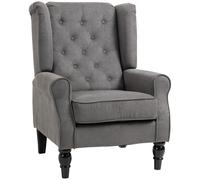 Accent Armchair Dark Grey Linen-look Tufted Wingback Wooden Frame XL 102x74x86cm
