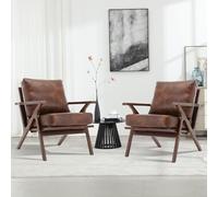Accent Armchair, Solid Wood Frame, Leather, Retro Lounge Chair | Accent Chair with Solid Wood Frame and Soft Cushion for Living Room, Bedroom, or Balcony Comfort