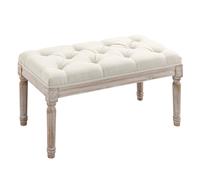 Accent Bench Tufted Upholstered Foot Stool Linen-Touch Fabric Ottoman Beige