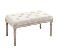 Homcom Accent Bench Tufted Upholstered Foot Stool Linen-Touch Ottoman Cream