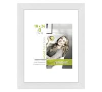 accent by nielsen Apollon 18 x 24 cm Picture Frame - White with White Mount | 18x24cm Wooden Frame with Mount for 5x7 inch Picture, Real Glass Front, Easy to Use Push-Turn Clips