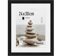 accent by nielsen Apollon 24 x 30 cm Picture Frame - Black with White Mount | 24x30cm Wooden Frame with Mount for 18x24cm Picture, Real Glass Front, Easy to Use Push-Turn Clips