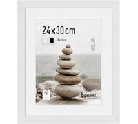 accent by nielsen Apollon 24 x 30 cm Picture Frame - White with White Mount | 24x30cm Wooden Frame with Mount for 18x24cm Picture, Real Glass Front, Easy to Use Push-Turn Clips