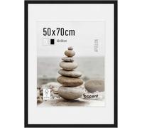 accent by nielsen Apollon 50 x 70 cm Picture Frame - Black with White Mount | 50x70cm Wooden Frame with Mount for 40x50cm Picture, Real Glass Front, Easy to Use Push-Turn Clips