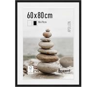 accent by nielsen Apollon 60 x 80 cm Picture Frame - Black with White Mount | 60x80cm Wooden Frame with Mount for 50x70cm Picture, Real Glass Front, Easy to Use Push-Turn Clips