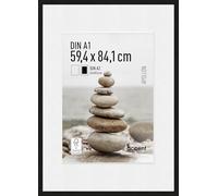 accent by nielsen Apollon Wooden Picture Frame Black A1 59.4x84.1cm with White Mount to fit A2 Photo, Float Glass and Push and Turn Clips