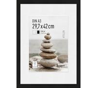 accent by nielsen Apollon Wooden Picture Frame Black A3 29.7x42cm with White Mount to fit A4 Photo, Float Glass and Push and Turn Clips