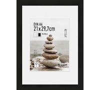 accent by nielsen Apollon Wooden Picture Frame - Black A4 (21x29.7cm) with White Mount for 15x20cm Picture - Float Glass and Easy Push and Turn Clips