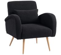 Homcom Teddy Fleece Upholstered Accent Chair With Metal Legs, Black