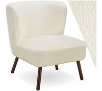 Tectake 1 Teddy Chair Robina With Plush Boucle Cover, Low Seat And Steel Legs Armchair - Bouclé Off-White