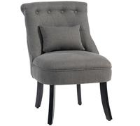 Accent Chair Button-tufted Charcoal Grey Linen Fabric Wood Legs Lux 52.5x69x82cm