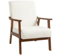 Accent Chair Grey Boucle Cashmere-Feel Polyester & Rubberwood 83x64x86cm Retro