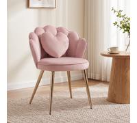 HOMCOM Accent Chair Velvet Upholstered Armchair Lotus Back Heart Pillow Lumbar Pillow Metal Legs Soft Pink