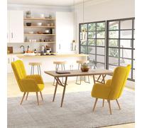 Accent Chair Tufted Wingback Armchair Club Chair with Wood Legs Set of 2 HOMCOM Yellow One Size