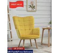 Modern Accent Chair Velvet-Touch Tufted Wingback Armchair Upholstered Leisure Lounge Sofa Club Chair with Wood Legs - Yellow Armchair - Home Living |