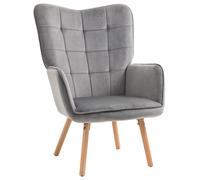 Accent Chair VelvetTufted Wingback Armchair Club Chair with Wood Legs Grey
