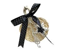 Accent Charm with Woven Fan Ornament Ribbon Detail, Black