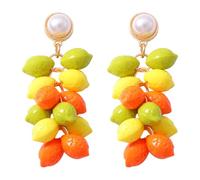 Accent Earrings, Colorful Linked Dangles, Pearl-Look Finish, Lightweight Pair for Clothing Looks Colorful Dangle Earrings Pearl Jewelry Vacation Accessory Playful Charm Pair Glossy