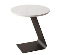Accent End Table with Rock Board Top, Modern Round Nightstand with Iron Bracket for Living Room, Bedroom, Corners, and Office