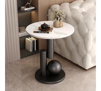 Accent Round End Table with Abstract Metal Base - Modern Sofa Side Table for Living Room, Bedroom, and Small Spaces, 50cm x 50cm x 55cm