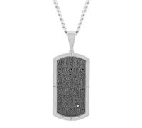 Accented Stainless Steel Textured Dog Tag Twisted Cuban Chain Pendant Necklace - 24”