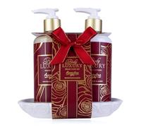 Accentra Body Luxury Hand Care Set on Ceramic Tray for Women, Including 290 ml Hand Soap and 290 ml Hand Lotion in Pump Dispenser, Winter Rose & Amber Fragrance, Luxury Gift Set Christmas