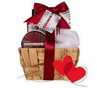 accentra Cherry Spa Gift Set - Bath & Shower Set in Seagrass Basket - 5 Piece Wellness Set for Women - Red