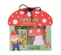 Accentra GNOME & CO Gift Set in Mushroom Gift Box, 2-Piece Bath Set for Women with Shower Gel & Bath Bomb, Daisy & Rhubarb Fragrance, Light Green/Red/White, Wellness Gift for Easter and Birthday