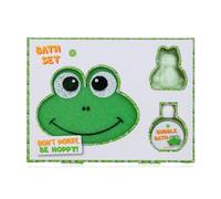 Accentra Happy Animals Bath Set in Gift Box Including 30 ml Bubble Bath, 50 g Frog Bath Bomb, Bath Sponge in Frog Shape, Apple Fragrance, Colourful Green/White/Orange, Perfect Gift for Children