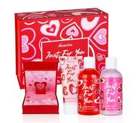 Accentra Just for You Bath Set in Gift Box for Women with 200 ml Shower Gel, 230 g Bath Salt and 75 ml Hand Cream, Gift Set with Tea Rose & Velvet Fragrance in Red, White and Pink, Wellness Gift