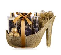 Accentra Luxury Bath Set in Beautiful Gold Glitter Pumps - 9 Piece Luxury Beauty Set for Relaxed Spa Experience